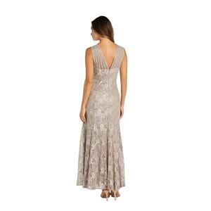 R & M Richards Women's Long Embellished Champagne Lace Gown Size 8P NWT